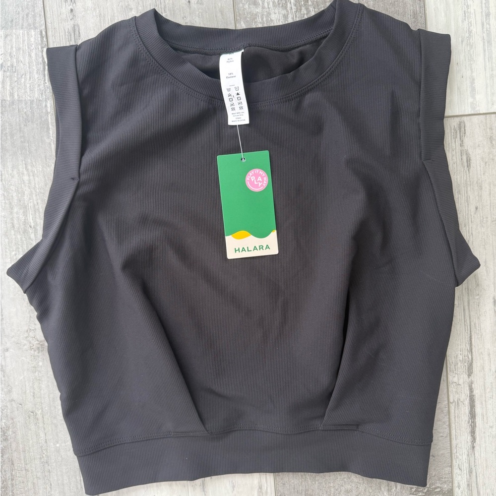 Halara Patitoff Pet Hair Resistant Crop Tank Black Ribbed Yoga Top NWT M